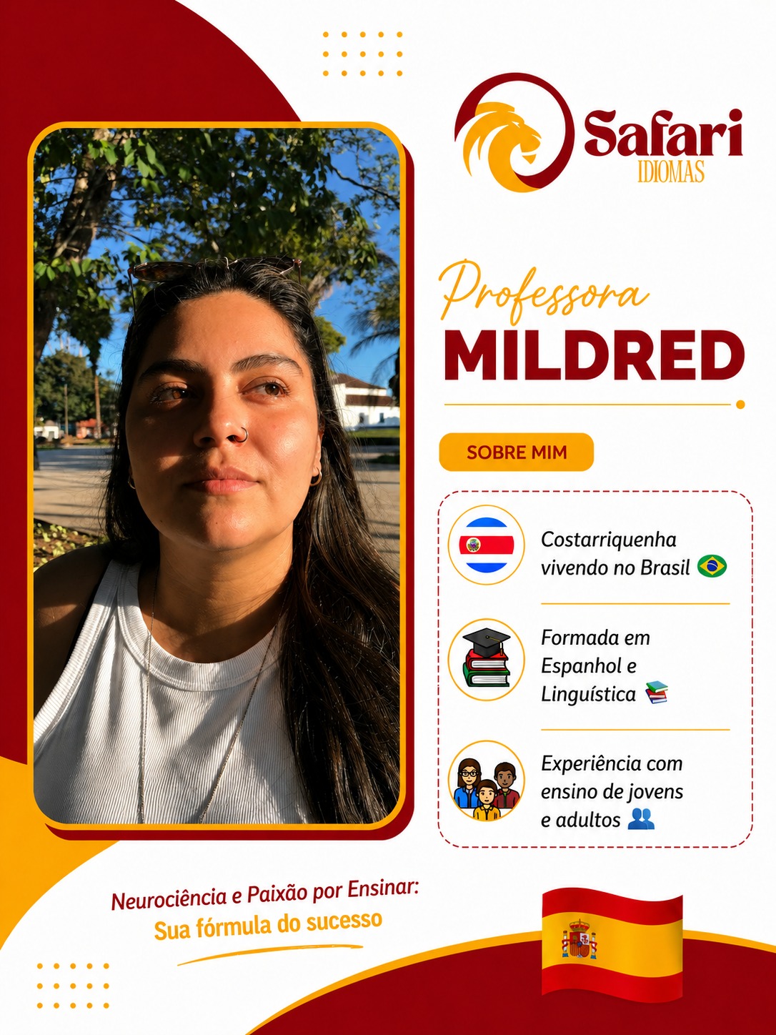 Arte de apresentação do professor de espanhol: Mildred