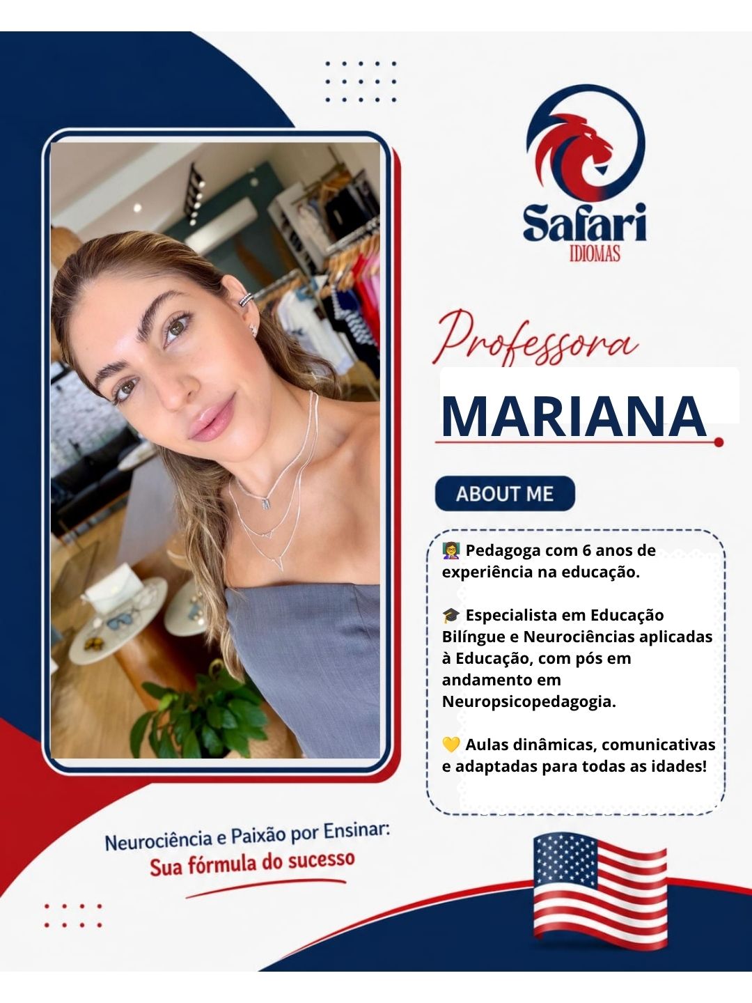 Arte de apresentação do professor de inglês: Mariana
