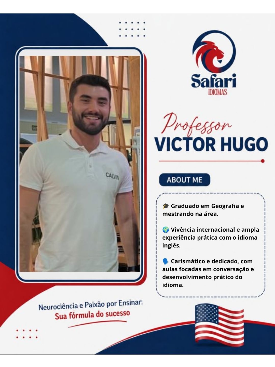 Arte de apresentação do professor de inglês: Victor Hugo